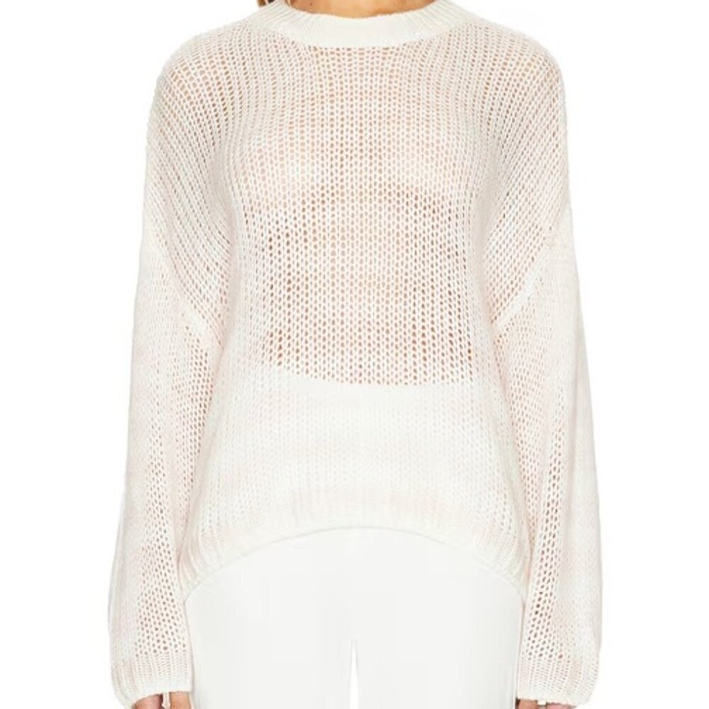 Sablyn 100% Cashmere Loose Open Knit Pink Ivory Stripe Oversized Sweater Small